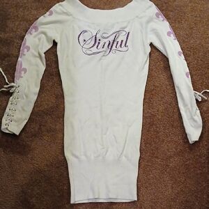 Sinful Off-the-Shoulder Sweater in White and Purple